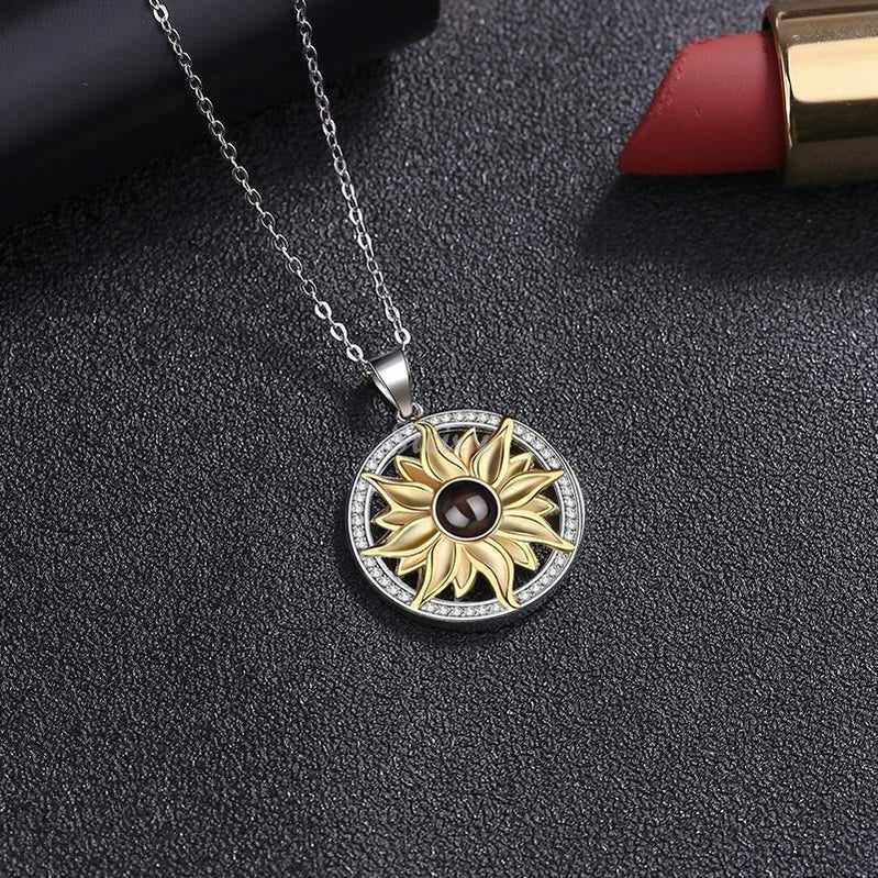 Personalized Photo Projection Necklace - Sun Flower