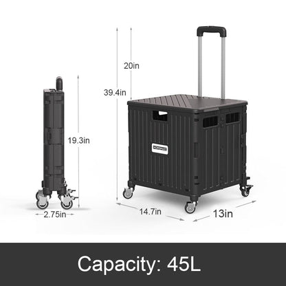 Foldable Utility Cart Rolling Crate with Lid