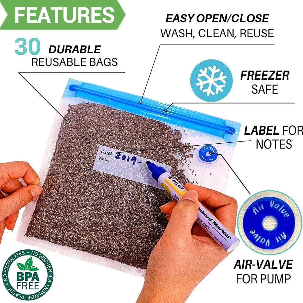 10Pcs Reusable Food Storage Vacuum Seal Bags With Pump